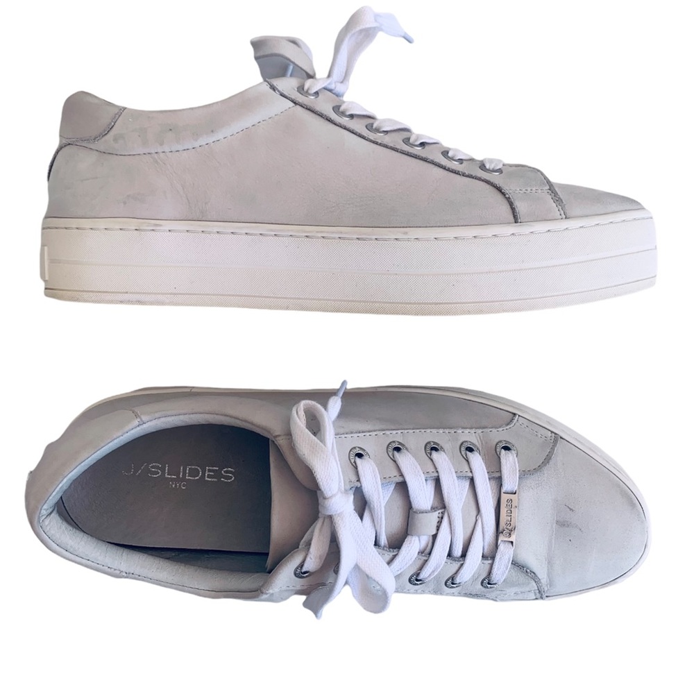 JSLIDES Women’s Platform Lace Up Leather Sneakers. Gray White Size 10